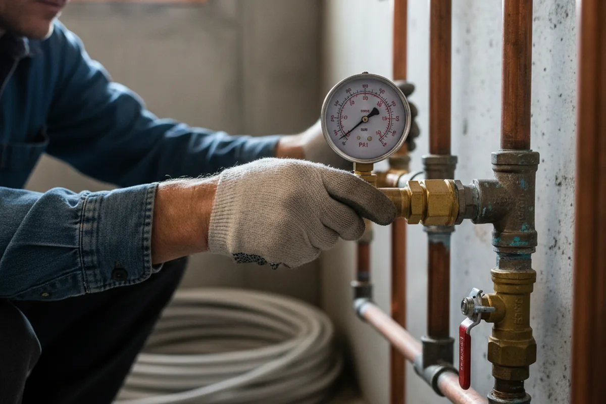 Pressure testing a repaired line during Water Line Repair in Hudson